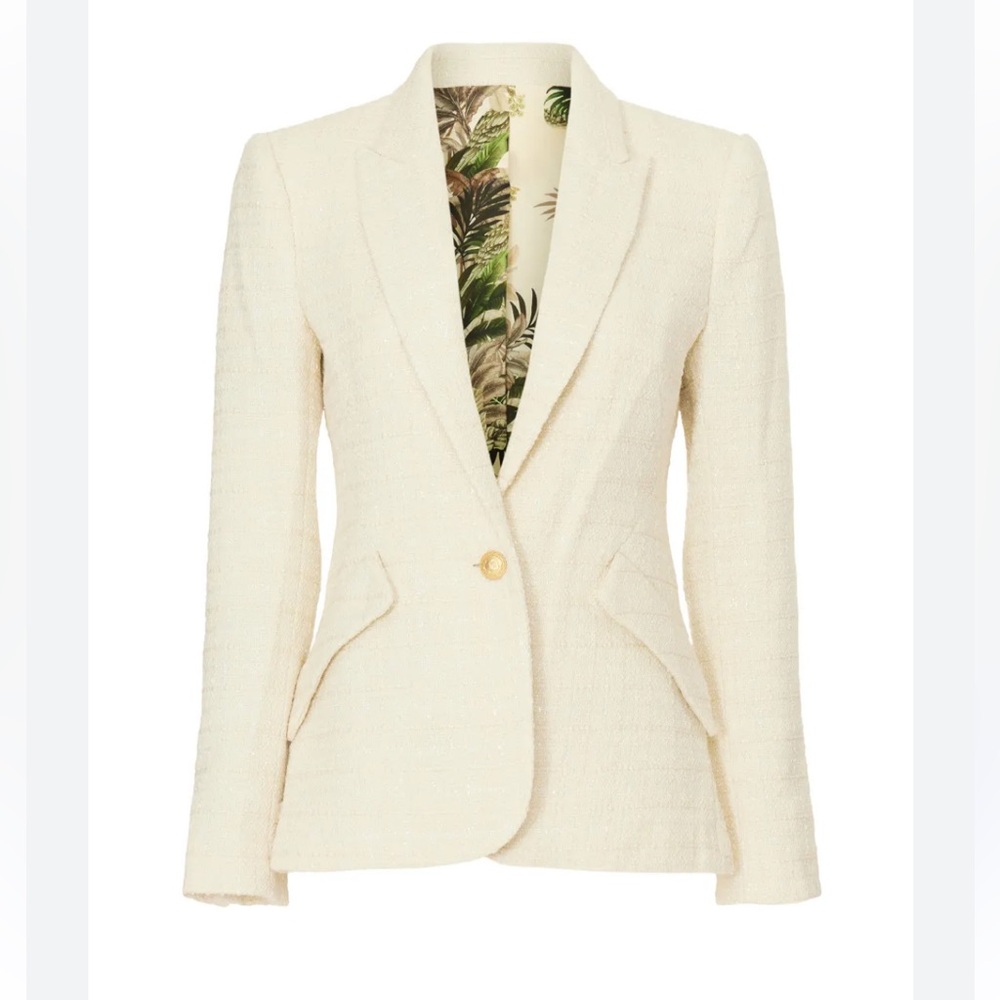 L'AGENCE Ivory Tweed Single-Button Blazer